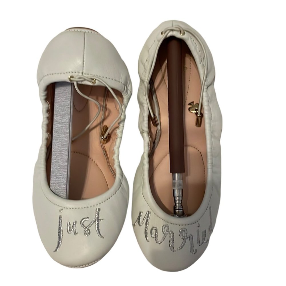 Kate Spade Cream Flats with Silver Embroidery